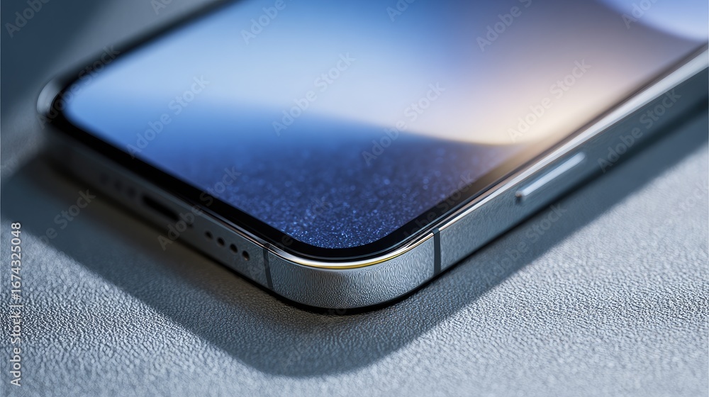 Poster close-up of a modern smartphone, showcasing its sleek design and vibrant display. a portion of the d