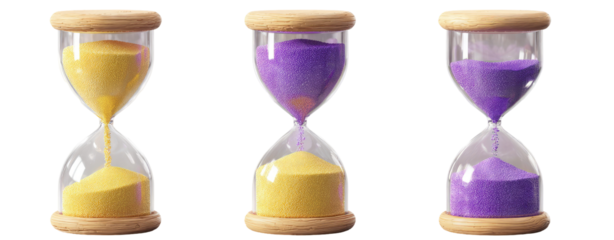Three hourglass with colored sand