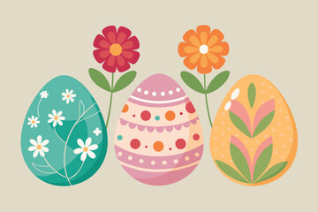 Delightful Easter eggs adorned with vibrant floral patterns and cheerful blossoms create a festive and joyful celebration perfect for spring holidays and seasonal promotions.