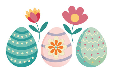 Vibrant Easter eggs decorated with playful patterns and charming flowers, perfect for springtime celebrations and festive holiday designs