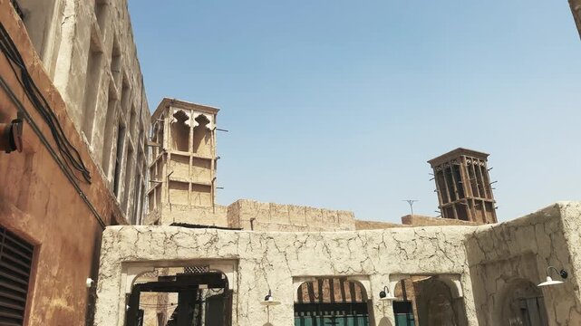 Beautiful traditional wind tower house architecture in Al Seef, Dubai