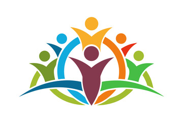Vibrant community embracing togetherness and growth with diverse figures united in a colorful, dynamic circle representing unity, teamwork, and positive synergy for modern brands.