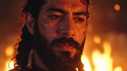 Man portrait against fire - Powered by Adobe