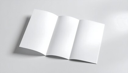 Blank tri-fold brochure on light gray surface