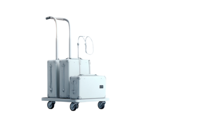 White medical equipment on a wheeled cart
