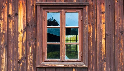 Old wooden window on weathered wall