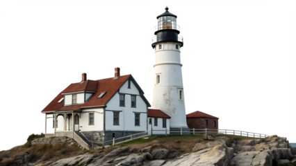 Lighthouse cut out isolated on white background PNG. AI GENERATED.
