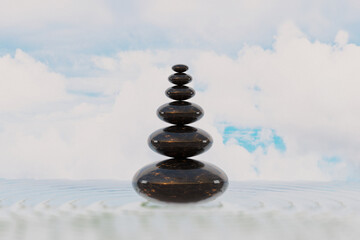 stone pebbles stacked on top of each other, sky background