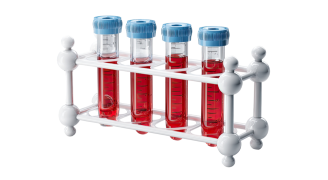 Lab test tubes in a rack