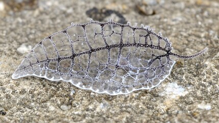 Intricate Skeletonized Leaf on Stone Macro Photography