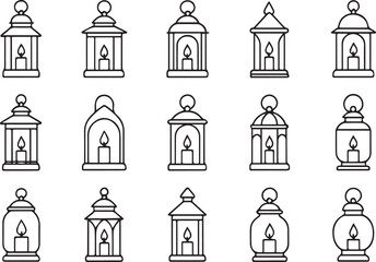 Collection of Lanterns Line Art Illustrations