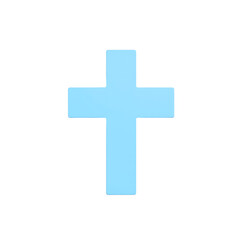 Fototapeta premium Minimalist pale blue cross with a gentle shadow on white background Symbol of serenity and faith, isolated