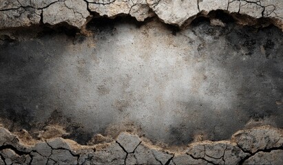 Cracked earth frame.  Dark gray/brown surface framed by deep, irregular cracks.  A lighter gray/brown background within the frame