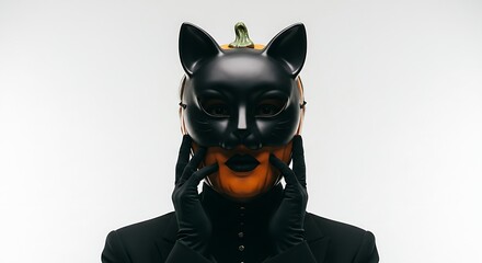 Woman with pink hair and headset playing video game on computer in dark room with neon lights