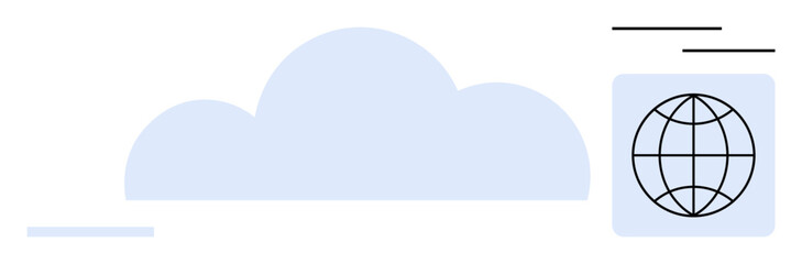 Large blue cloud and a globe with grid lines symbolizing global connectivity, cloud storage, and data sharing. Ideal for technology, internet, cloud computing, global business, communication, data