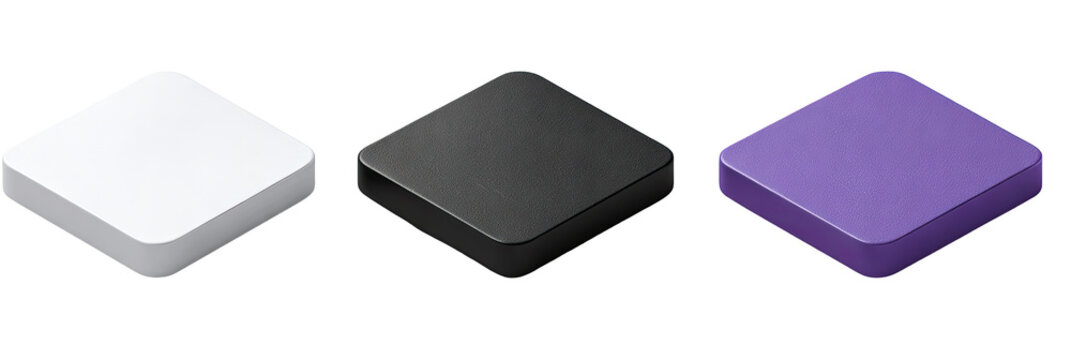 Three square blocks in white, black, and purple - Powered by Adobe