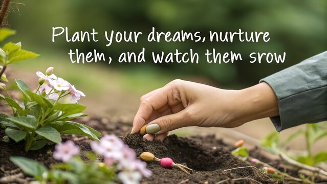 Inspirational quote about planting dreams and nurturing growth.