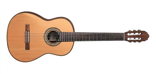Classical guitar, light brown wood,  dark brown accents