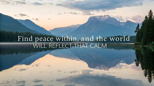 Inspirational Quote on a Serene Mountain Lake Reflection at Sunrise.