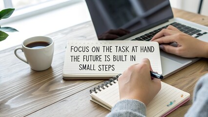 Inspirational Quote on Notebook Focus on The Task at Hand.