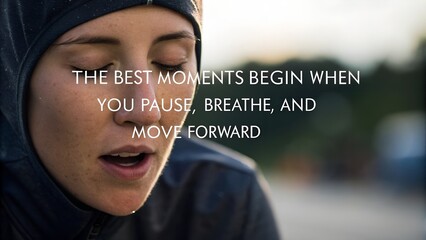 Inspirational Quote with a Muslim Woman Resting After a Run.