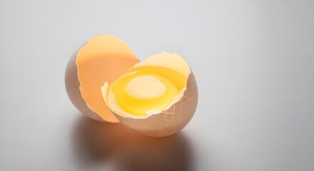 Cracked egg close up raw egg yolk and egg white protein breakfast food ingredient cooking ingredient nutrition