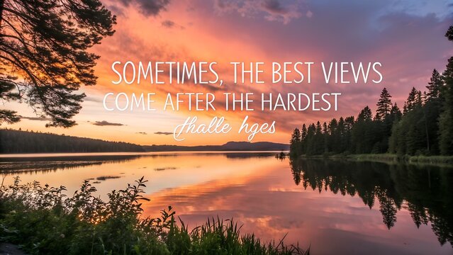 Motivational Quote Over a Serene Lake at Sunset.