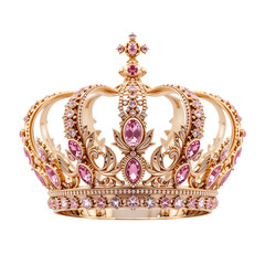 Golden crown with Pink Diamonds isolated on transparent background