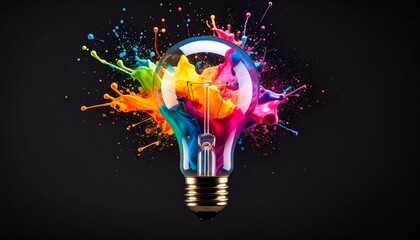 Light bulb with colorful paint splash explosion.