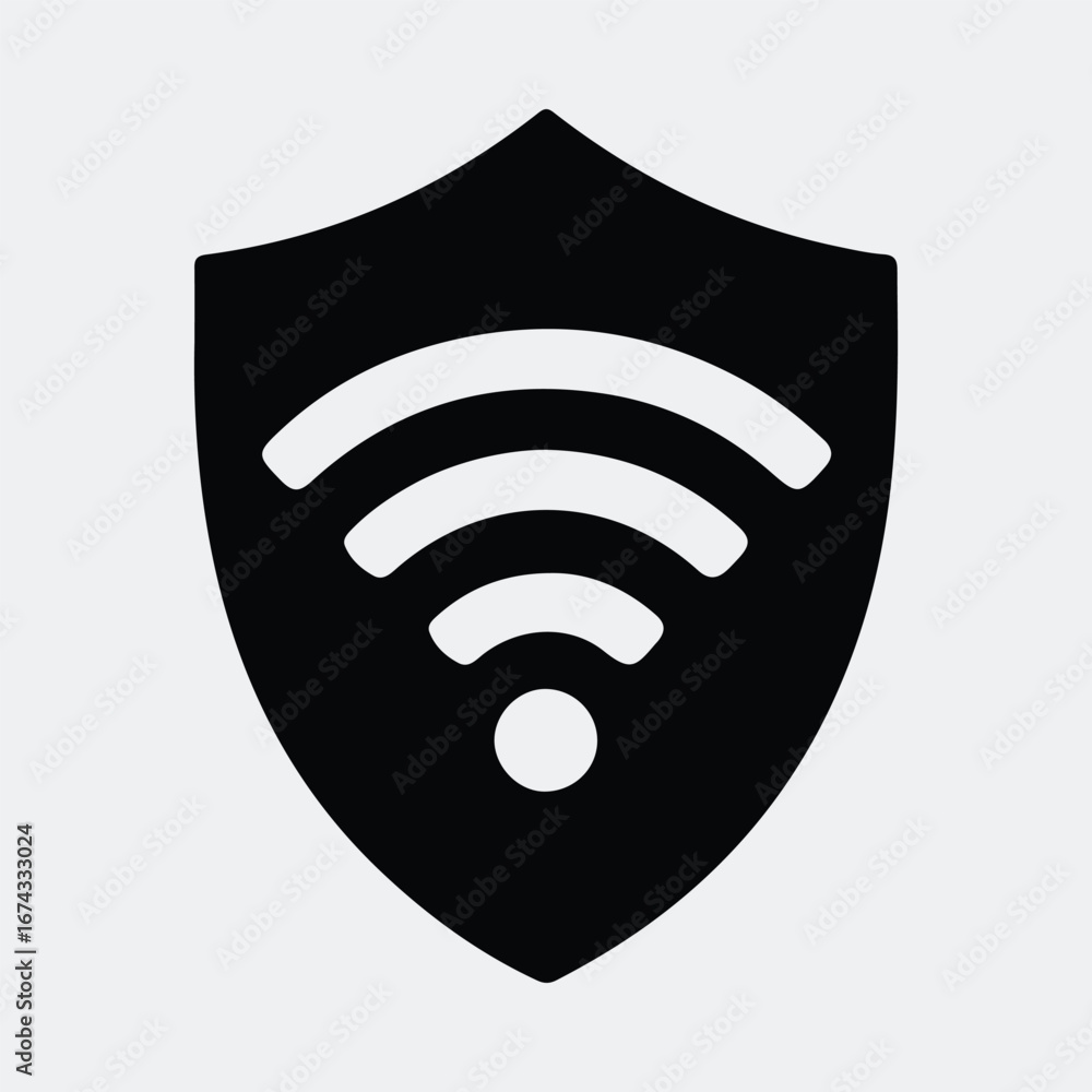 Aufkleber silhouette wifi signal in shield for secure wireless network vector illustration