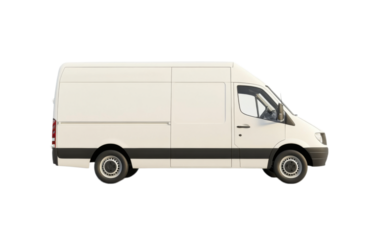 Clean blank white delivery van on transparent background, png