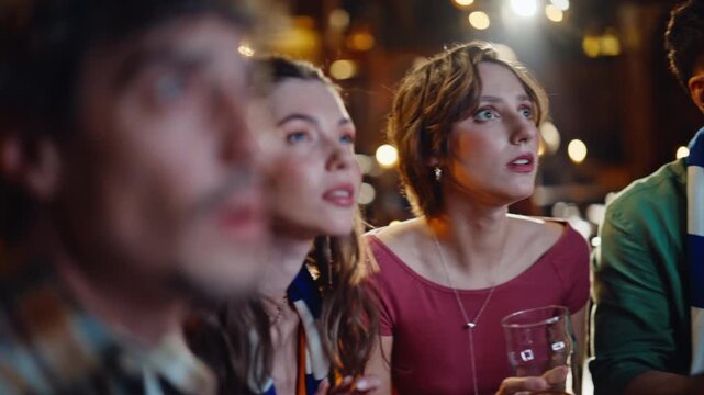 Disappointed fans watching TV in sport bar closeup. Unhappy people frustrated  - Powered by Adobe