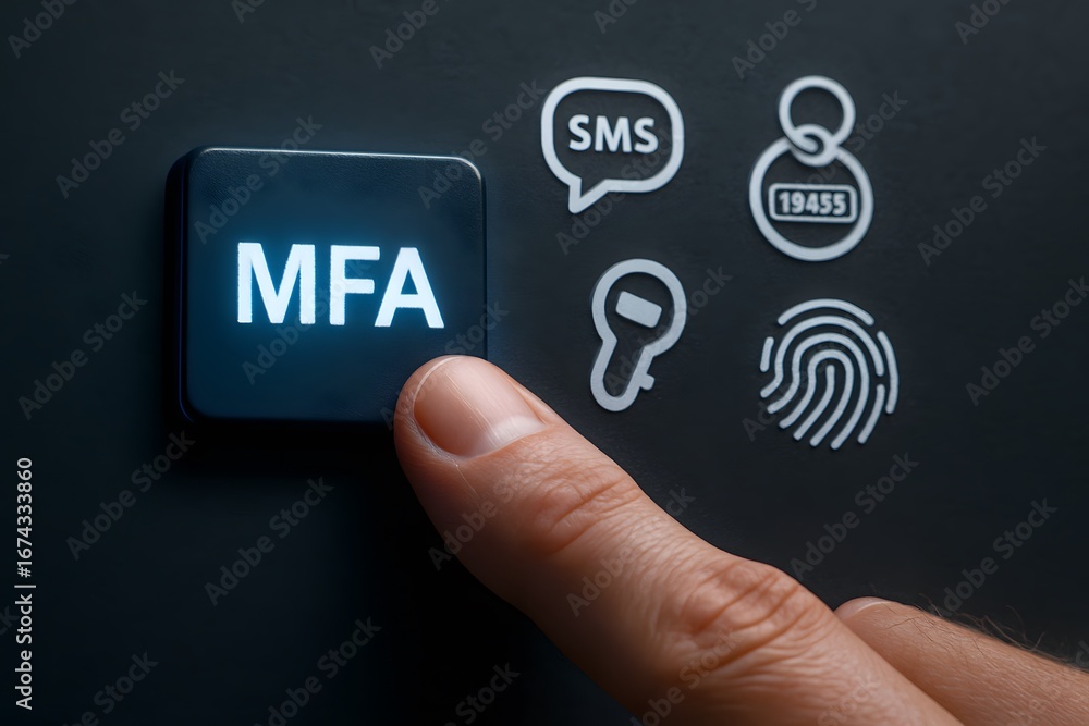 Poster multi factor authentication button with security icons