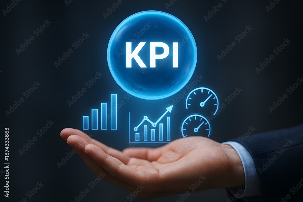 Poster kpi dashboard and performance metrics over hand