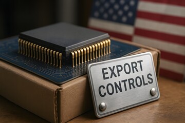 USA Export Controls On Technology With Chip And Flag
