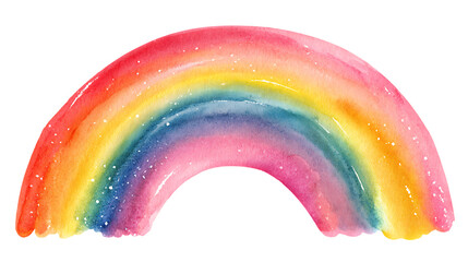 Bright colorful watercolor rainbow arch on white background with soft edges. 