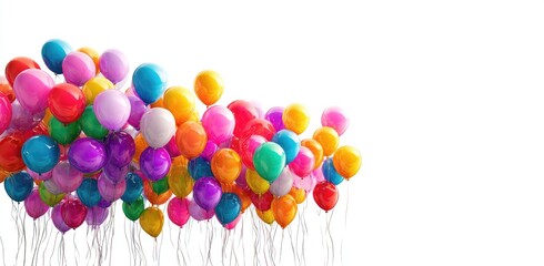 Colorful balloons in a cluster against a white background