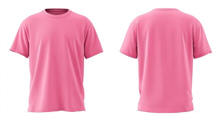 Front and back view of a light pink t-shirt.  Blank, plain, crew neck, short sleeve, garment,  isolated on white background