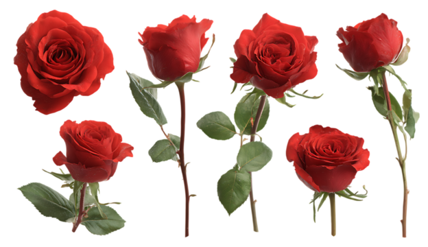 Beautiful red roses isolated collection freshly cut flowers for romantic occasions and gifts - Powered by Adobe