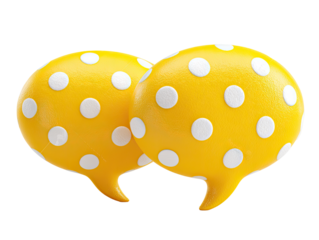 Two yellow speech bubbles with white polka dots