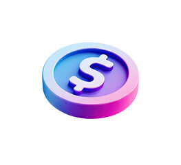 3D render of a stylized dollar coin.  A vibrant, circular icon