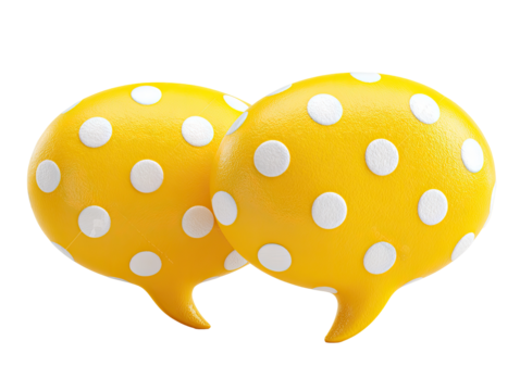 Two yellow speech bubbles with white polka dots