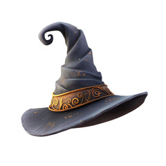  stylish dark blue witch hat featuring a tall pointed crown, perfectly isolated on a transparent PNG background for Halloween costume 