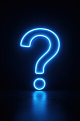 Glowing blue neon question mark symbol on dark background