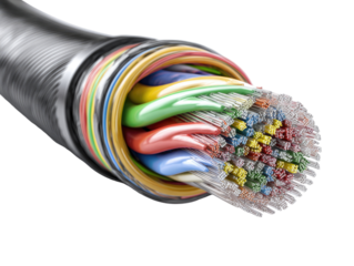 Close-up of a multicolored fiber optic cable