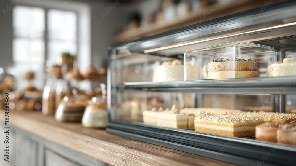 Poster focused medium shot of a dualzone refrigeration unit storing cakes at optimal temperatures illustrat