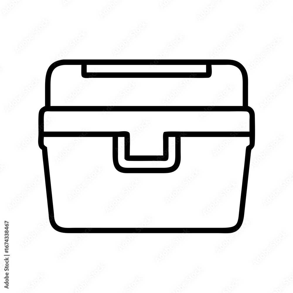 Poster outline vector graphic of a plastic storage container box for organization and storage solutions