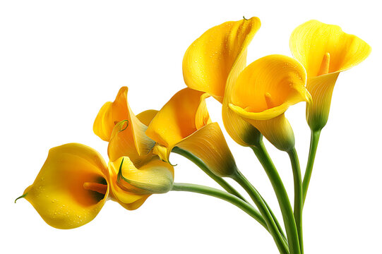 Vibrant yellow calla lilies bloom beautifully isolated on a clean