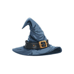  stylish blue witch hat featuring a tall pointed crown, perfectly isolated on a transparent PNG background for Halloween costume 