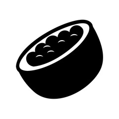Black and White Graphic Illustration of a Half Pomagranate Fruit